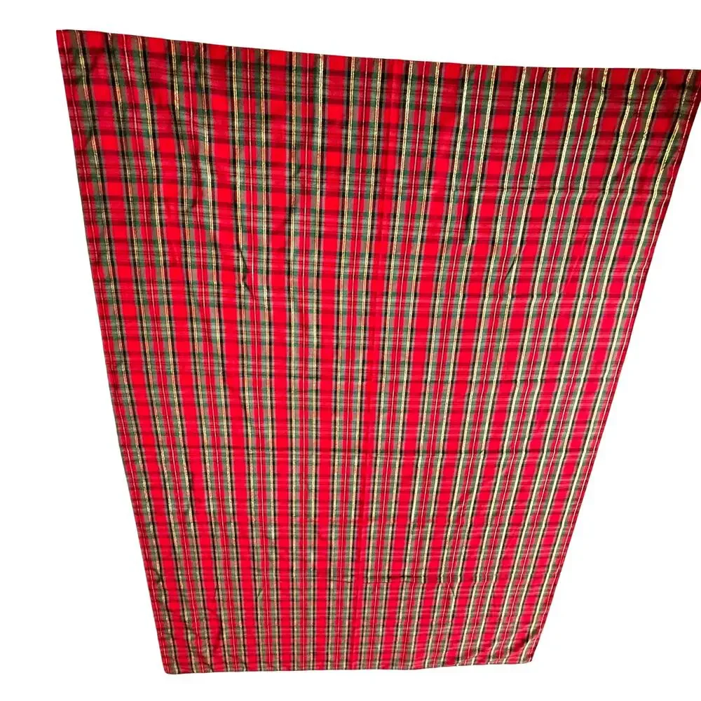 Traditional Christmas holiday tablecloth festive red green gold metallic plaid